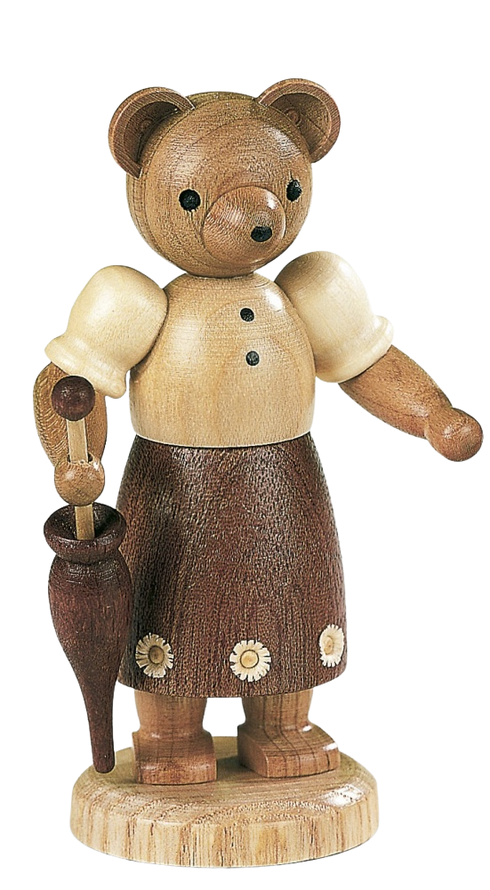 Bärenmädchen mit Schirm – 10 cm Holzfigur von Müller Kleinkunst aus Seiffen