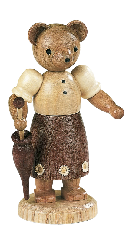 Bärenmädchen mit Schirm – 10 cm Holzfigur von Müller Kleinkunst aus Seiffen