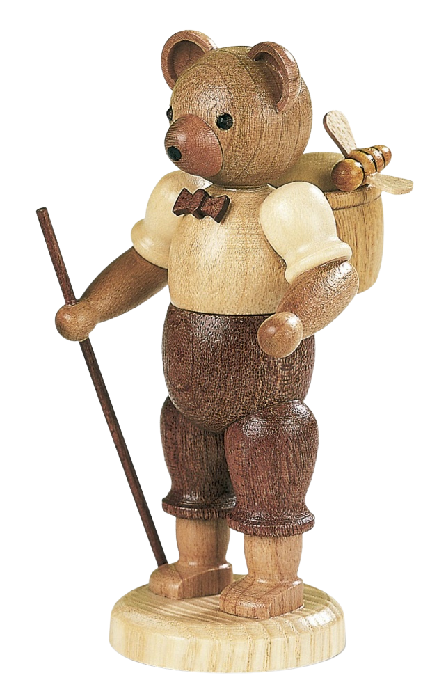 Bärenwanderer mit Rucksack – 10 cm Holzfigur von Müller Kleinkunst aus Seiffen