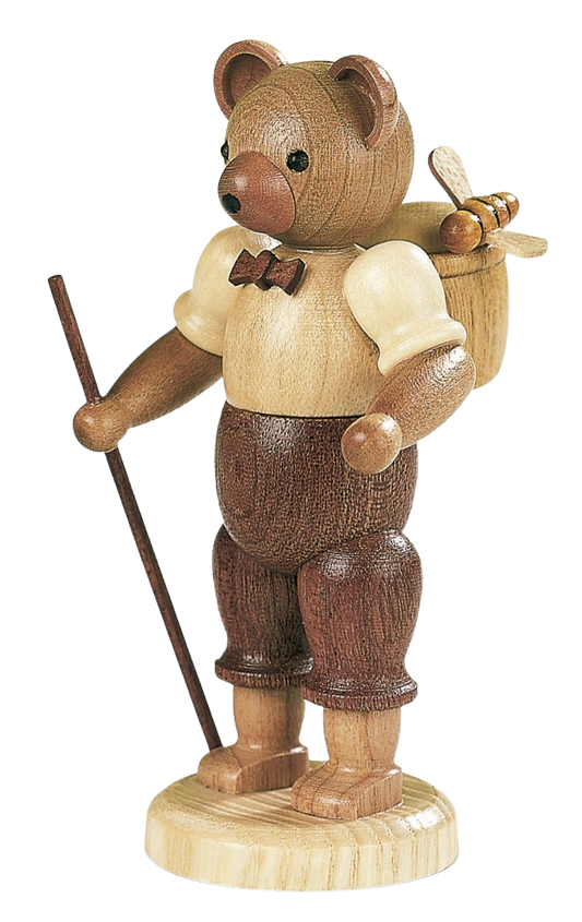 Bärenwanderer mit Rucksack – 10 cm Holzfigur von Müller Kleinkunst aus Seiffen