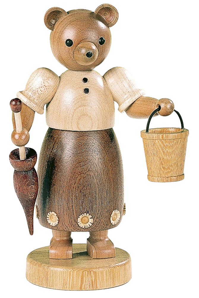 Bärenmädchen mit Schirm und Eimer – 15 cm Holzfigur von Müller Kleinkunst aus Seiffen
