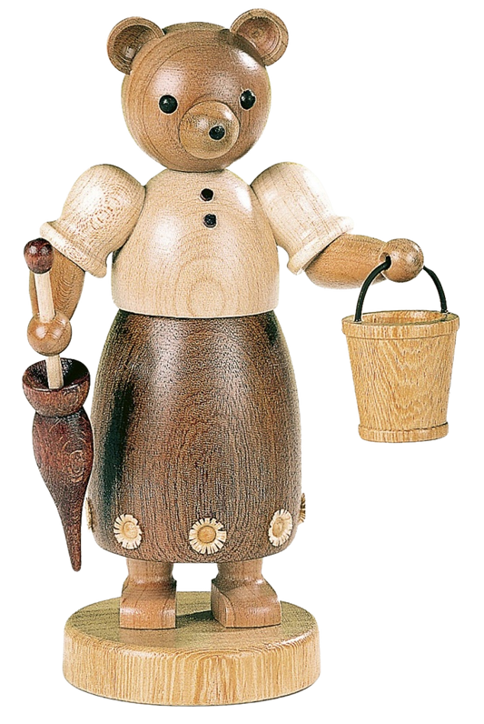 Bärenmädchen mit Schirm und Eimer – 15 cm Holzfigur von Müller Kleinkunst aus Seiffen