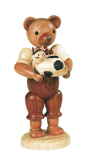 Bär mit Katze – 10 cm Holzfigur von Müller Kleinkunst aus Seiffen