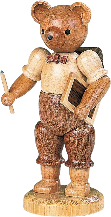 Bär mit Tafel & Stift – 10 cm Holzfigur von Müller Kleinkunst aus Seiffen