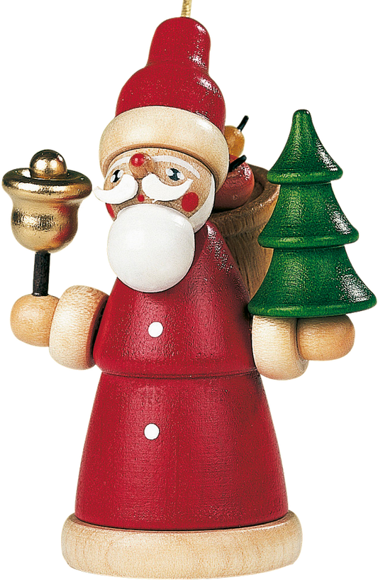 Christbaumschmuck Weihnachtsmann mit Glocke & Tannenbaum – 8 cm – Müller Kleinkunst Seiffen