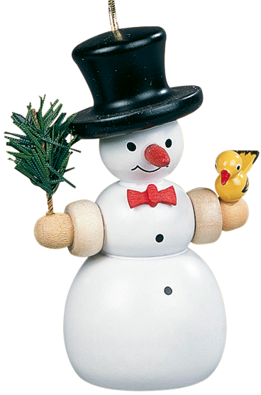 Christbaumschmuck Schneemann mit Vogel – 8 cm – Müller Kleinkunst Seiffen
