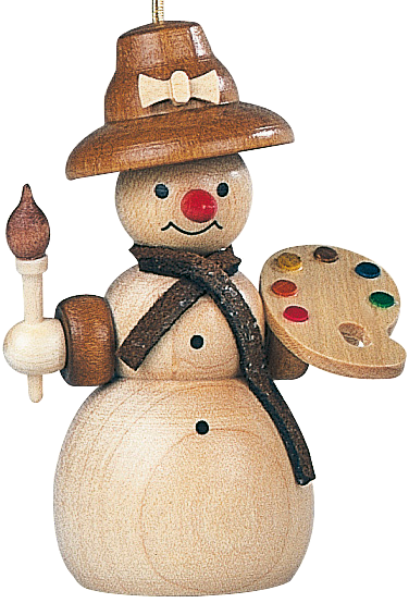 Christbaumschmuck Schneemann Maler natur – 8 cm – Müller Kleinkunst Seiffen